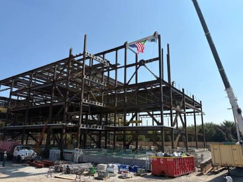 Structural steel frame under construction on Governors Island