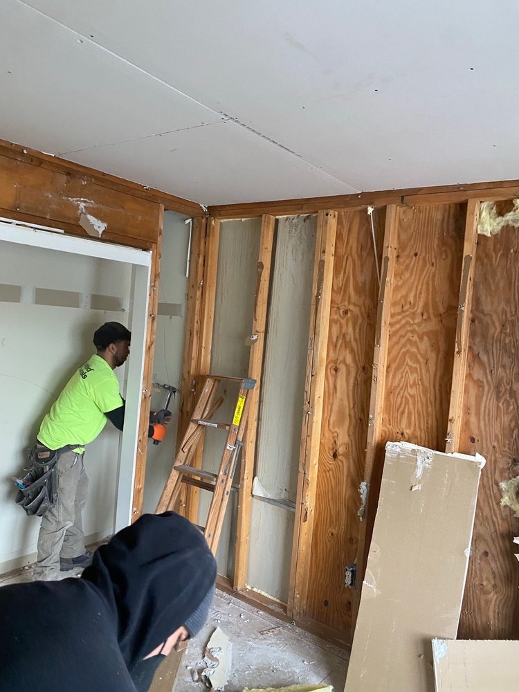 Interior metal stud framing in progress