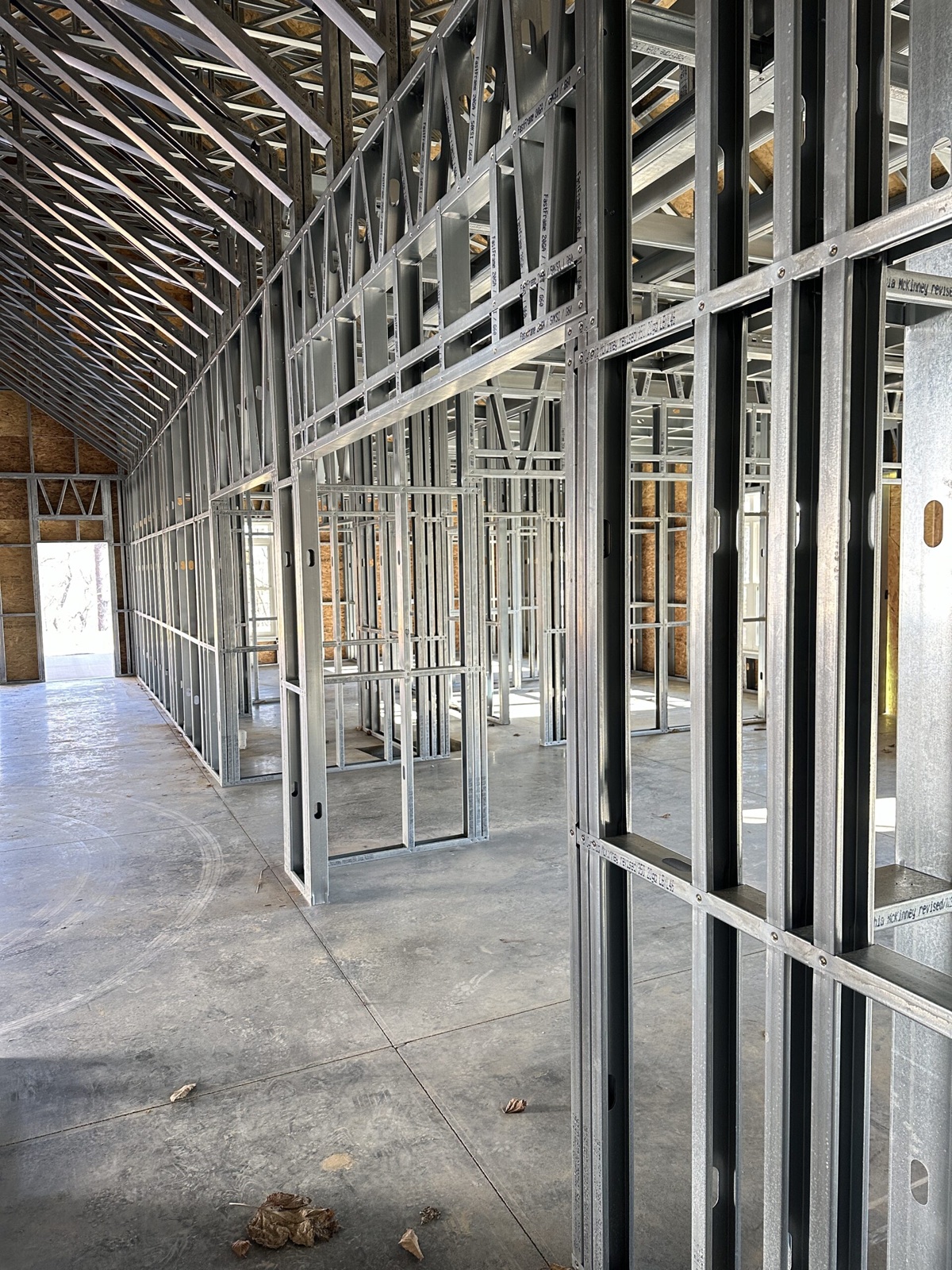 Steel stud framing inside an occupied facility